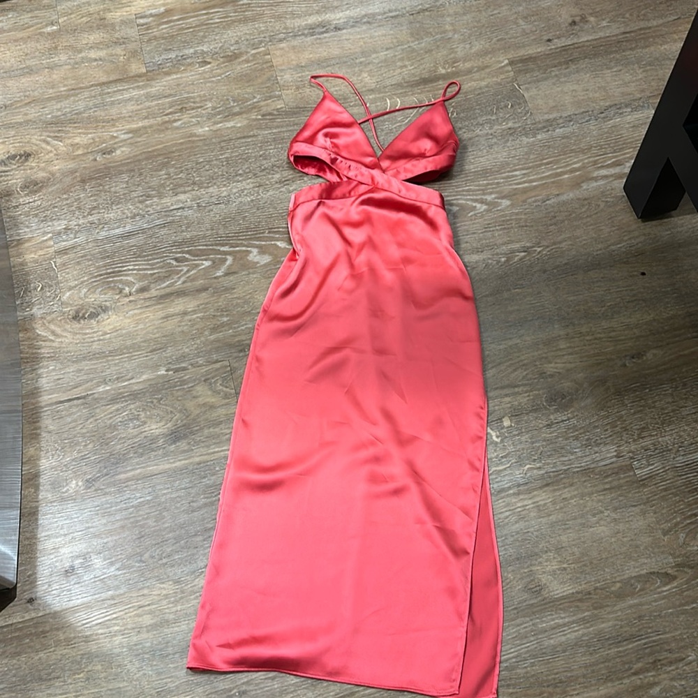 Pink long Zara dress with slit on one side and cut outs on top
